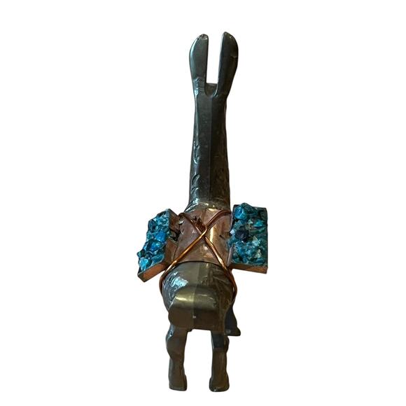 1970's VTG BRASS Llama Alpaca Figurine with Turquoise Cargo Packs COPPER Saddle - Picture 3 of 8